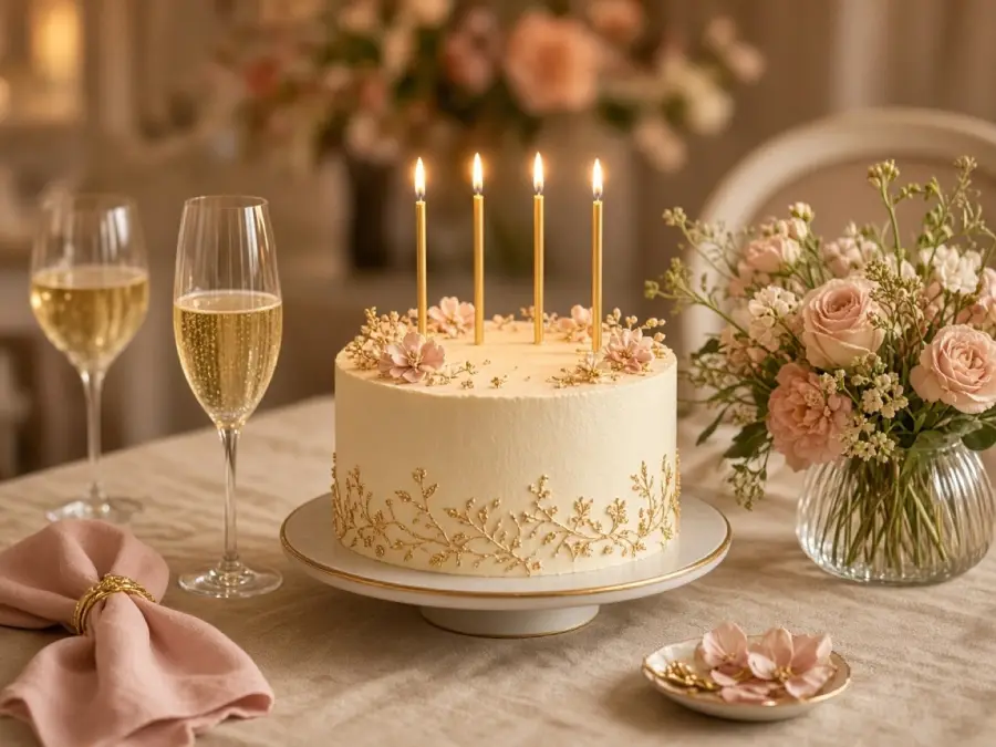 Gâteau d’anniversaire élégant avec bougies dorées